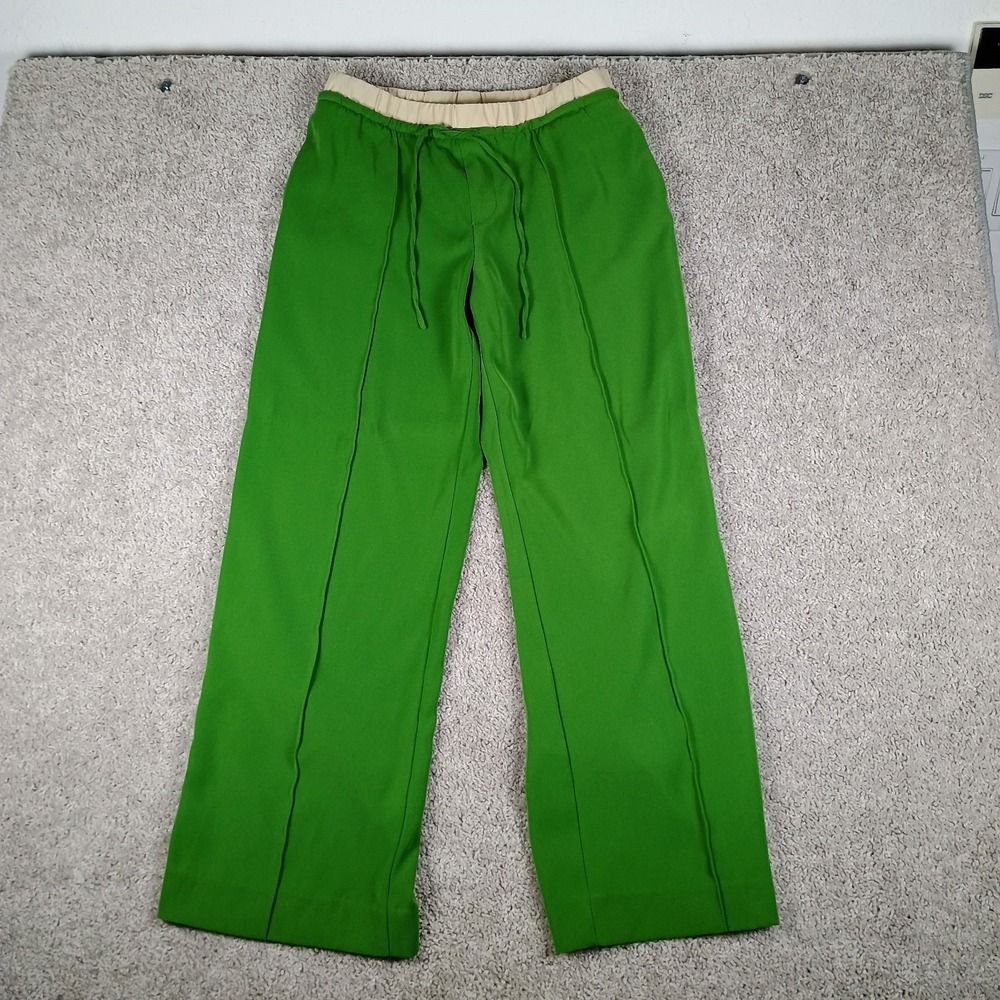 Zara Wide Leg Pants Elastic Waist Drawstring Size Medium Green Women's - Picture 2 of 12